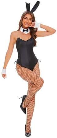 FEAANDI Anime Cosplay Set Rabbit Girl Bodysuit with Headband Cuffs Stockings