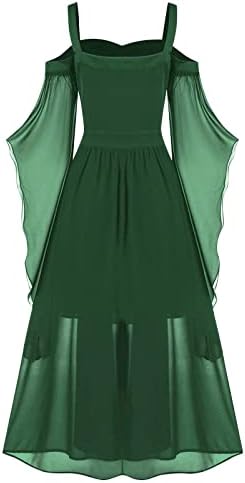 FlekmanArt Womens Cinched Gothic Punk Boho Set High Waist Gown with Trumpet Sleeves