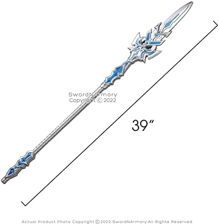Silver Blue Fantasy Spear Staff - cosplay costume prop