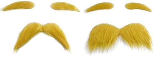Wacky Yellow Mustache Set for Cosplay Funny Fake Beard Eyebrow_prop