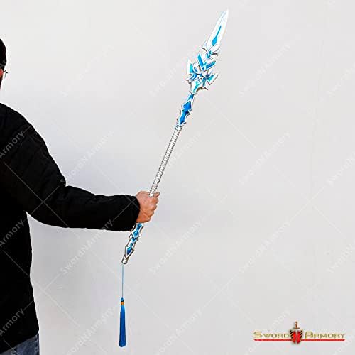 Silver Blue Fantasy Spear Staff - cosplay costume prop
