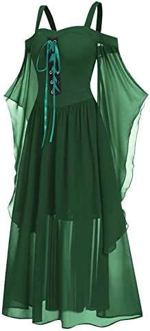 FlekmanArt Womens Cinched Gothic Punk Boho Set High Waist Gown with Trumpet Sleeves