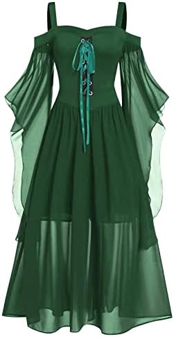 FlekmanArt Womens Cinched Gothic Punk Boho Set High Waist Gown with Trumpet Sleeves