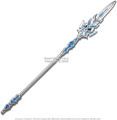 Silver Blue Fantasy Spear Staff - cosplay costume prop