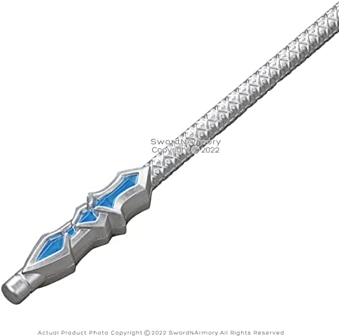 Silver Blue Fantasy Spear Staff - cosplay costume prop