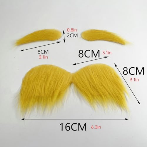 Wacky Yellow Mustache Set for Cosplay Funny Fake Beard Eyebrow_prop