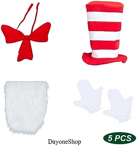 Red Striped Hat White Gloves Costume Set for Halloween