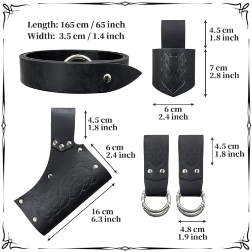 HiiFeuer 5-Piece Medieval Belt Set - Holster Dagger Horn Fast Faithful
