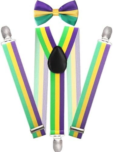 Mardi Gras suspenders and bow tie set for men