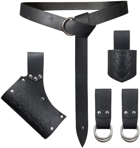 HiiFeuer 5-Piece Medieval Belt Set - Holster Dagger Horn Fast Faithful