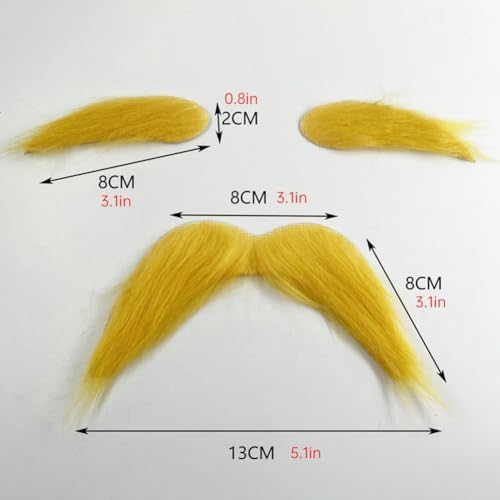 Wacky Yellow Mustache Set for Cosplay Funny Fake Beard Eyebrow_prop
