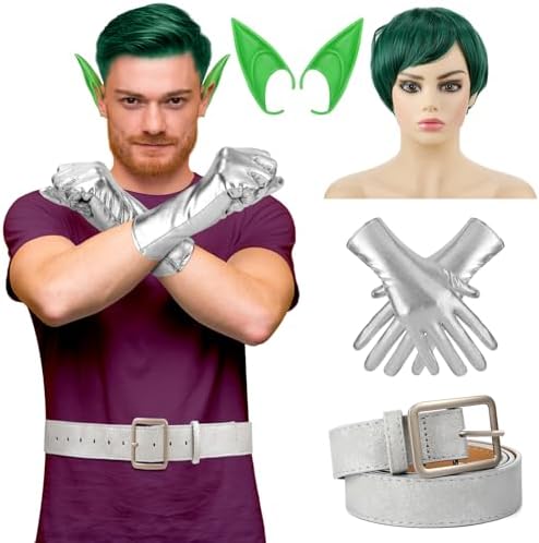 Halloween Mens costume set includes gloves belt elf ears wig