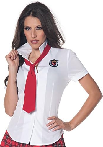 Womens School Girl Costume Fitted Short Sleeve Button Up