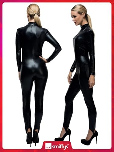 Smiffys Womens Fever Miss Whiplash Catsuit Costume - Festive Outfit Party VECTOR