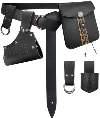 HiiFeuer 5-Piece Medieval Belt Set - Holster Dagger Horn Fast Faithful