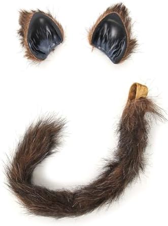 Furry Brown Cat Ears Tail Set - Posable Cat Costume for Women