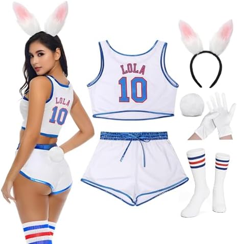 Women Lola 10 Bunny Costume 90s Basketball Movie Outfit for Halloween