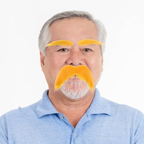 Halloween Yellow Mustaches Self-Adhesive Reusable 2-Piece Set