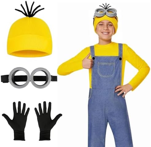 Halloween 3Pcs Yellow Costume Accessories Goggles Beanie Gloves Set