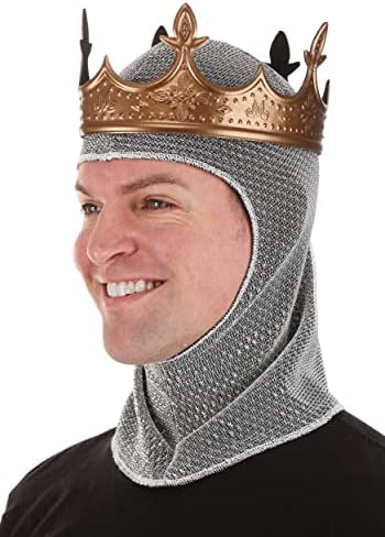 Mens Chain Mail Costume Crown with Faux Leather Hood