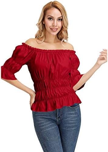 Steampunk Pirate Shirt Women Lightweight _off-the-shoulder_ruffle_smocked_crop top