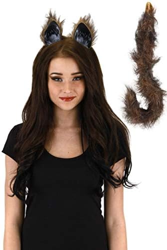 Furry Brown Cat Ears Tail Set - Posable Cat Costume for Women