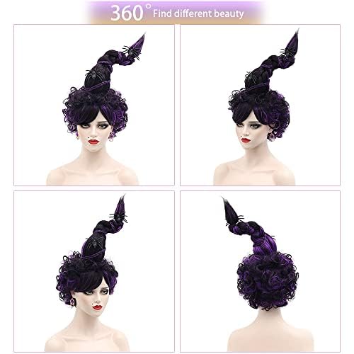 Vivid Purple Halloween Witches Hat Wig Set for Women