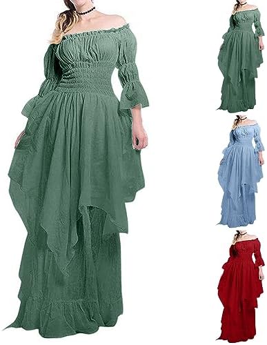 Womens Retro Ruffle Off Shoulder Dress