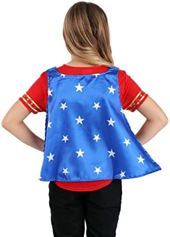 Girls Red White Blue Wonder Woman Costume Set with Cape Headpiece