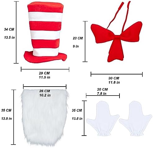 Red Striped Hat White Gloves Costume Set for Halloween