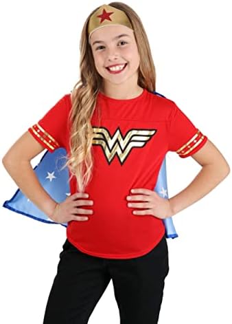 Girls Red White Blue Wonder Woman Costume Set with Cape Headpiece