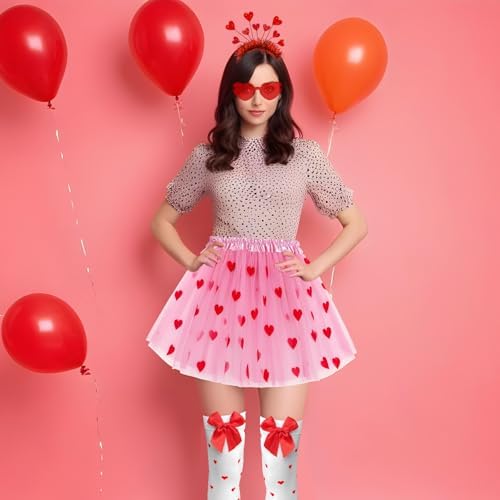 BleSky Valentines Day Tutu Set for Women Heart Headband with Sunglasses