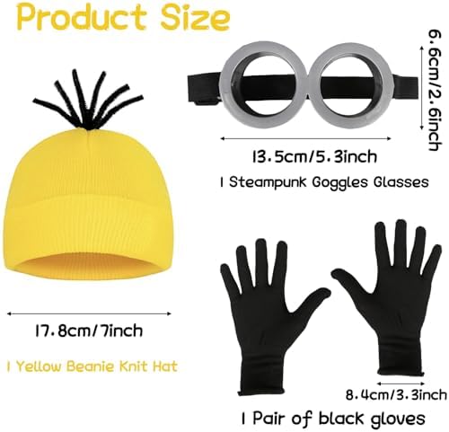 Halloween 3Pcs Yellow Costume Accessories Goggles Beanie Gloves Set