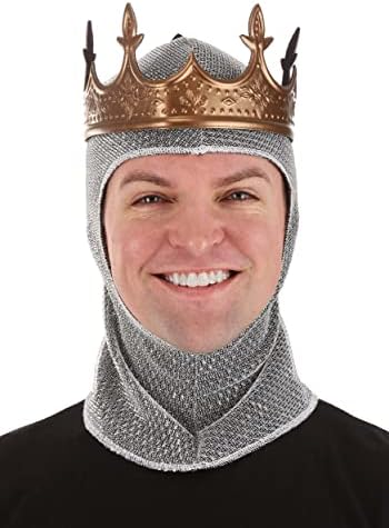 Mens Chain Mail Costume Crown with Faux Leather Hood