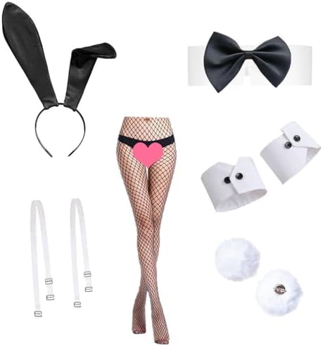 FEAANDI Anime Cosplay Set Rabbit Girl Bodysuit with Headband Cuffs Stockings