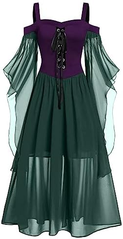 DPKLAD Halloween Costumes Medieval Sex Offset Sleeve Medieval Dresses for Women