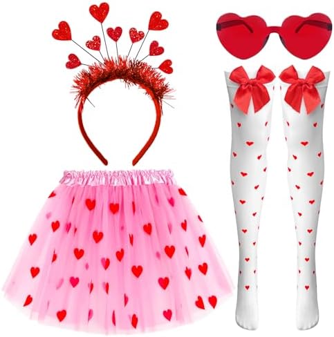 BleSky Valentines Day Tutu Set for Women Heart Headband with Sunglasses