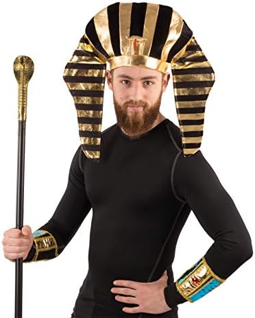 Mens Pharaoh Costume Set - Royal Egypt Headpiece Cane - Halloween More