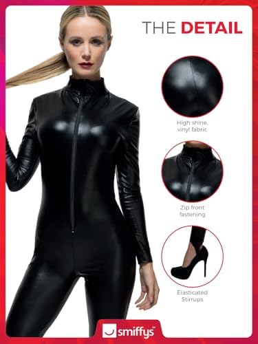 Smiffys Womens Fever Miss Whiplash Catsuit Costume - Festive Outfit Party VECTOR