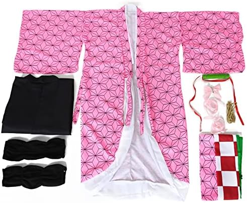 Anime Kids Womens Kamado Cosplay Costume Suit Full Set Kimono for Halloween
