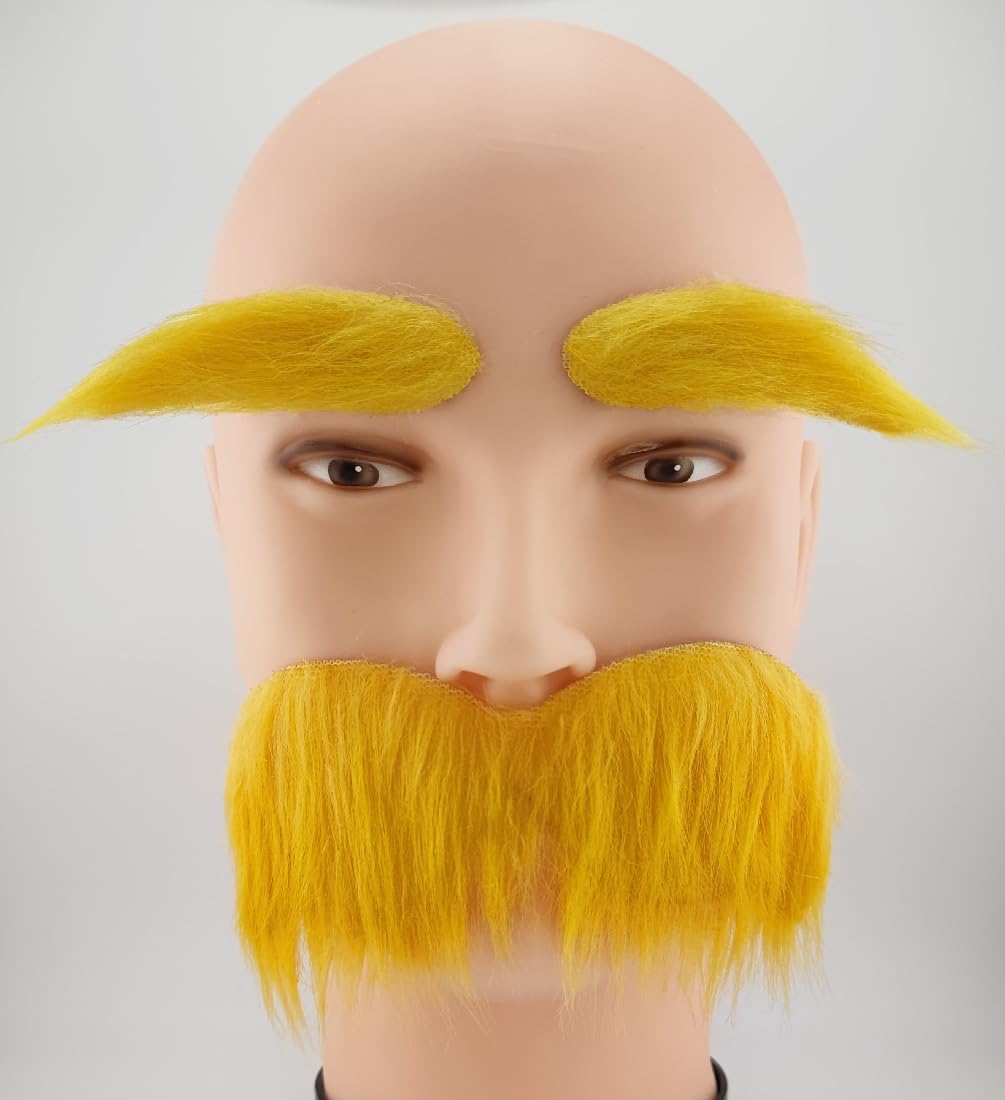 Halloween Yellow Mustaches Self-Adhesive Reusable 2-Piece Set