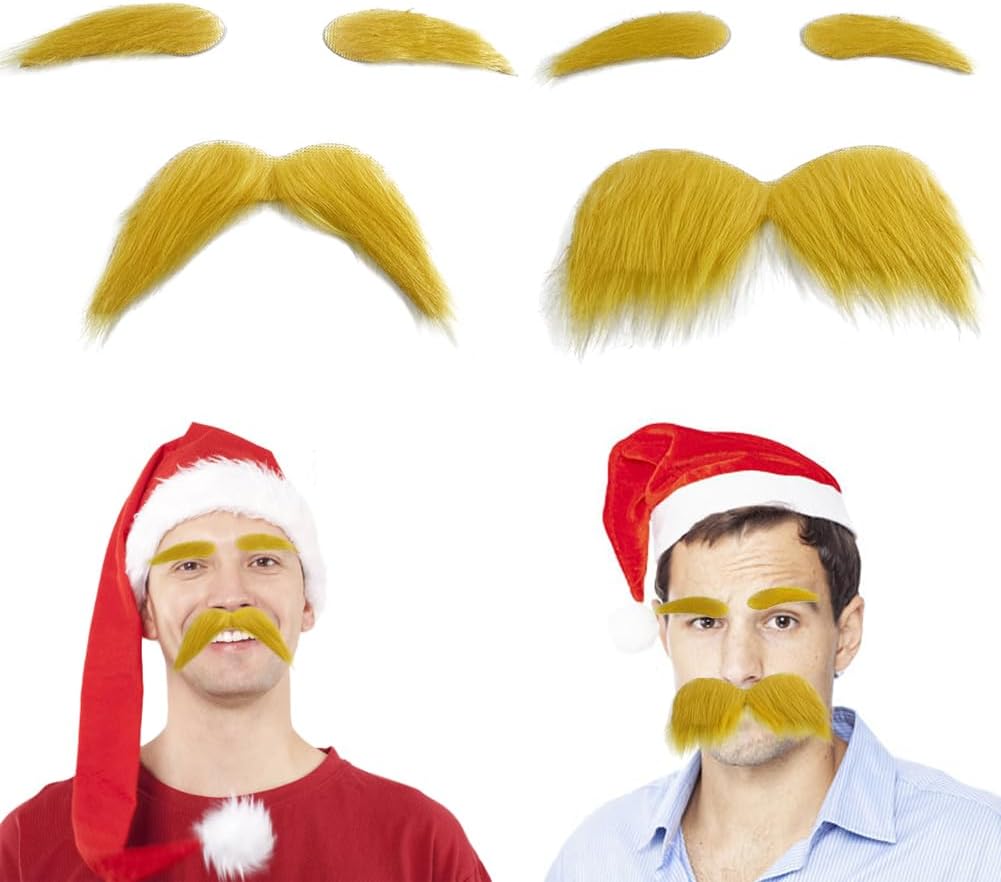 Wacky Yellow Mustache Set for Cosplay Funny Fake Beard Eyebrow_prop