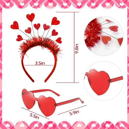 BleSky Valentines Day Tutu Set for Women Heart Headband with Sunglasses