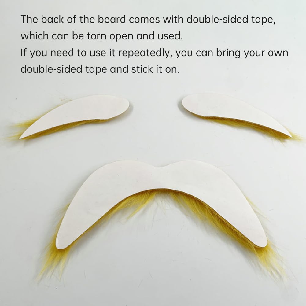 Wacky Yellow Mustache Set for Cosplay Funny Fake Beard Eyebrow_prop