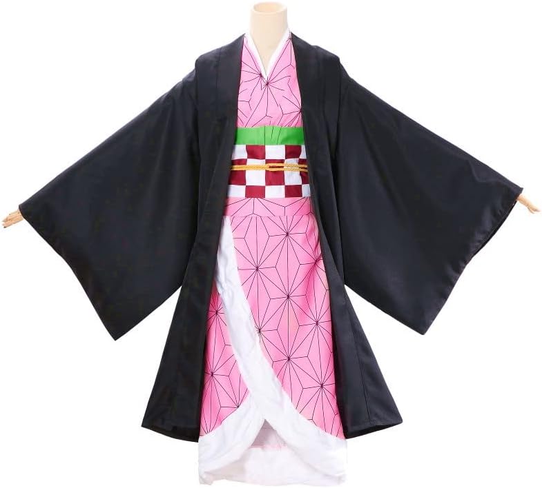 Anime Kids Womens Kamado Cosplay Costume Suit Full Set Kimono for Halloween