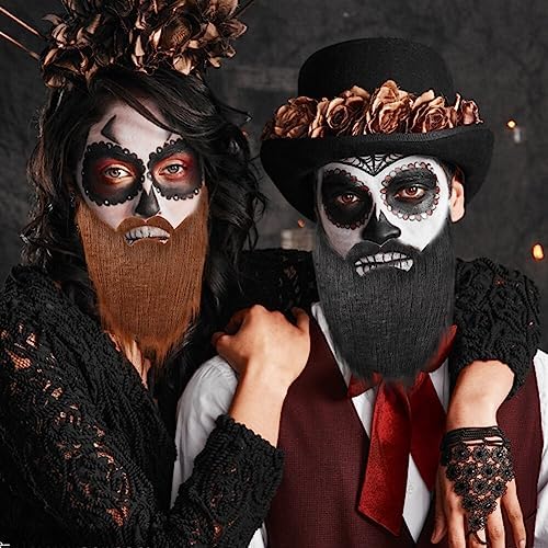 Surakey 8 Pcs Halloween Fake Beards Costume Adjustable Elastic for Men Kids