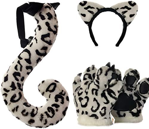 Fluffy Plush Animal Costume Set - Soft Plush Animal Ears Headband Tail Paws