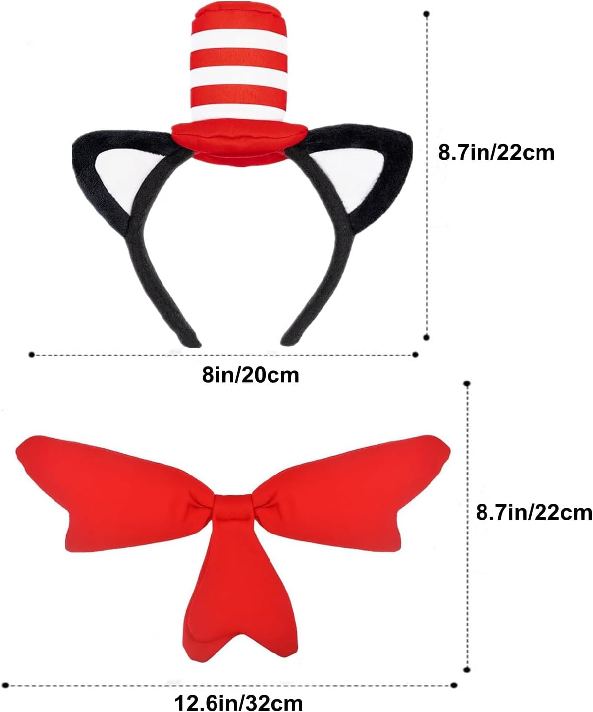 Cat in the Hat Set Red Bow Tie Cat Costume Accessories