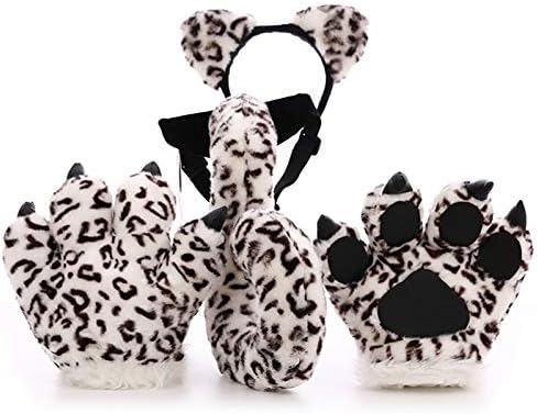 Fluffy Plush Animal Costume Set - Soft Plush Animal Ears Headband Tail Paws