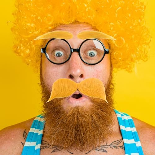 Halloween Yellow Mustaches Self-Adhesive Reusable 2-Piece Set
